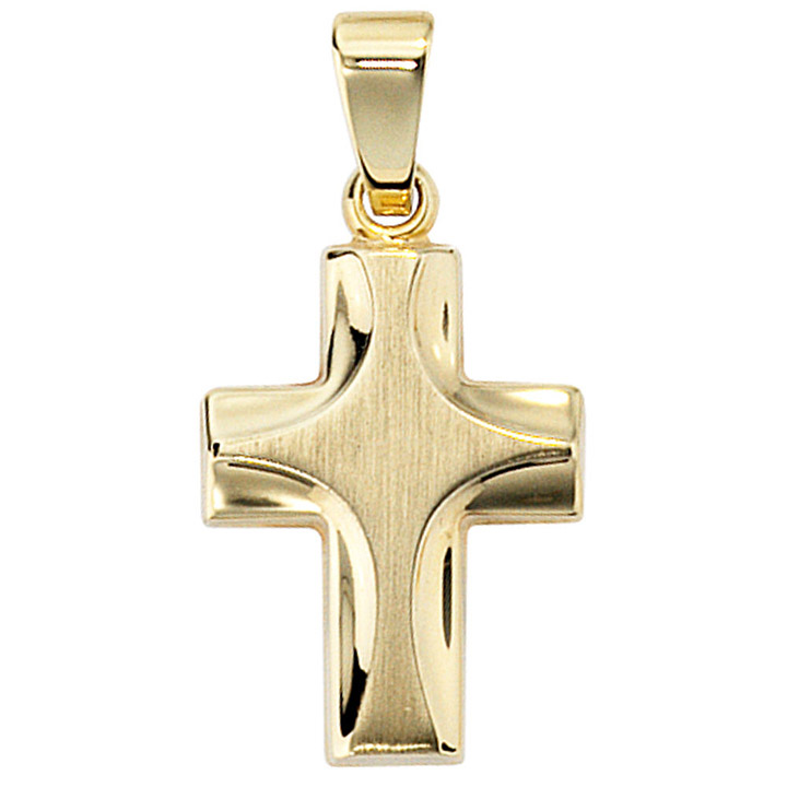 Anhänger Kreuz 585 Gold Gelbgold mattiert Kreuzanhänger Goldkreuz