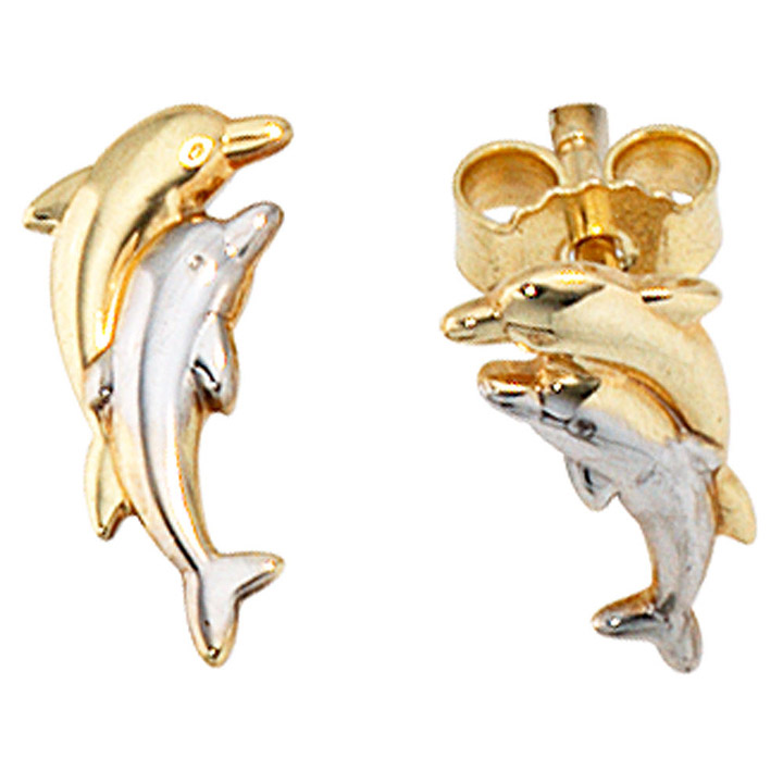Ohrstecker SIGO Die 333 Delfine Schmuck - GOETTGEN Gold Kinder Profis Ohrringe bicolor - - Kinderohrringe Gelbgold