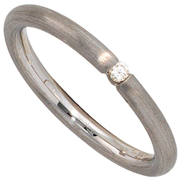 Damen Ring 925 Sterling Silber rhodiniert mattiert 1 Diamant Brillant Silberring