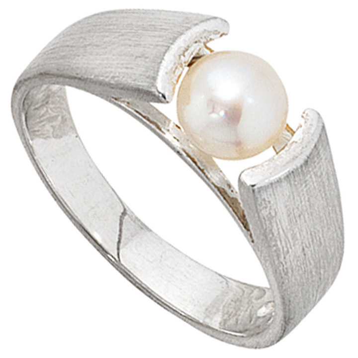 Damen Ring 925 Sterling Silber mattiert 1 Süßwasser Perle Silberring Perlenring