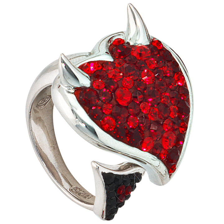 Sigo Damen Ring Teufel Teufelsherz 925 Silber Mit Swarovski