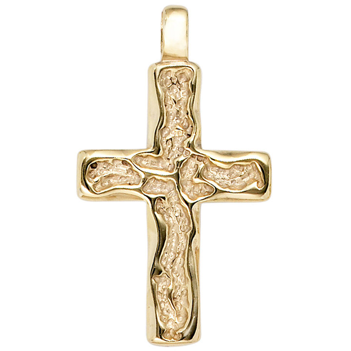 Anhänger Kreuz 585 Gold Gelbgold gehämmert Kreuzanhänger Goldkreuz