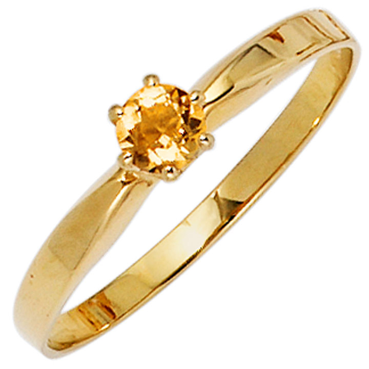 Damen Ring 585 Gold Gelbgold 1 Citrin orange Goldring