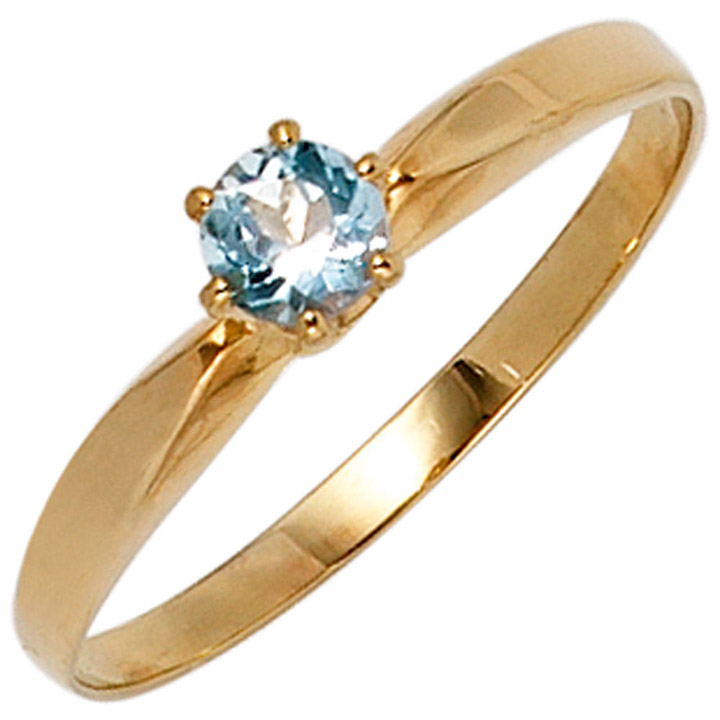 Damen Ring 585 Gold Gelbgold 1 Aquamarin hellblau blau Goldring