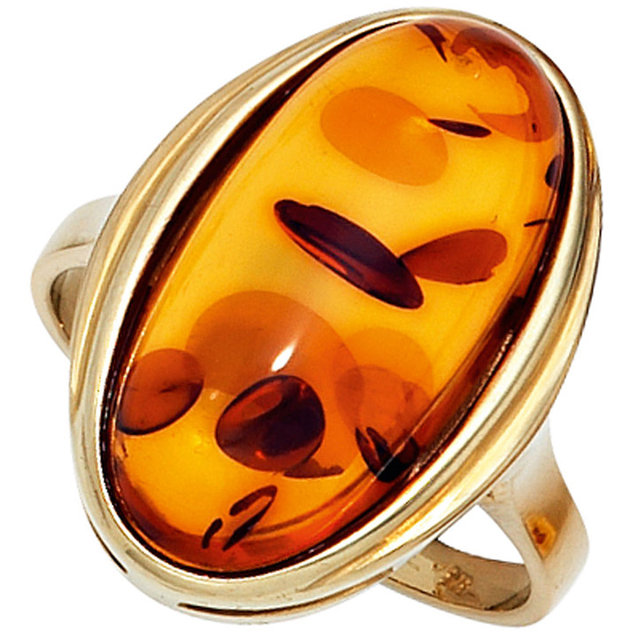Damen Ring 375 Gold Gelbgold 1 Bernstein orange Bernsteinring Goldring