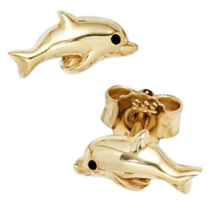 Kinder Ohrringe Delphin Gold 375 Lucchetta Schmuck Ohrstecker Mädchen Delfin Herz 9 Karat Gelbgold 