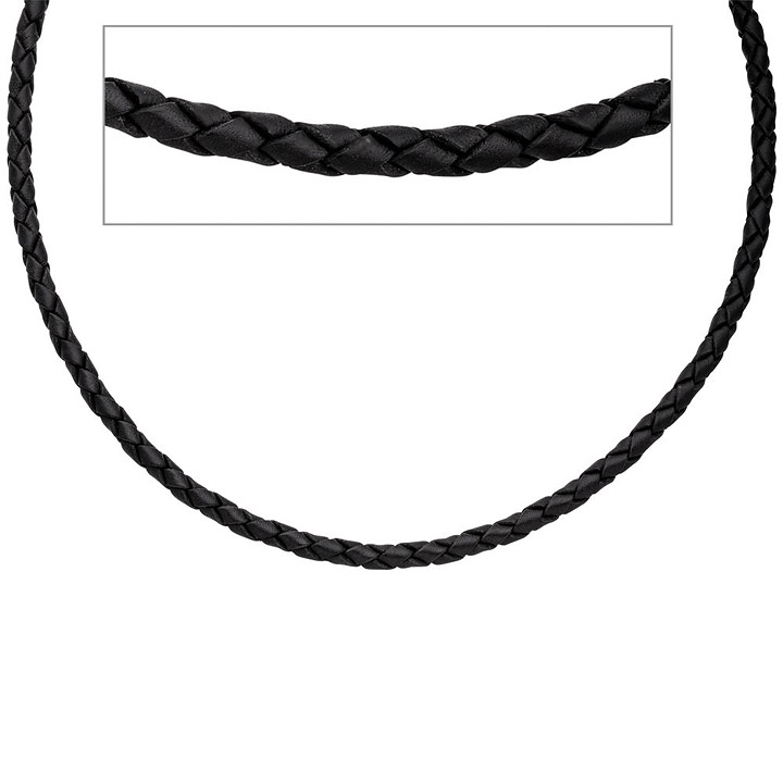 Leder Halskette Kette Schnur schwarz 45 cm Karabiner 925 Silber