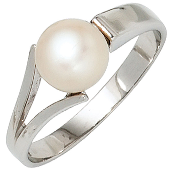 Damen Ring 925 Sterling Silber rhodiniert 1 Süßwasser Perle Perlenring