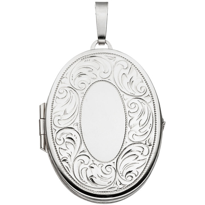 Medaillon oval für 2 Fotos 925 Sterling Silber matt Anhänger zum Öffnen