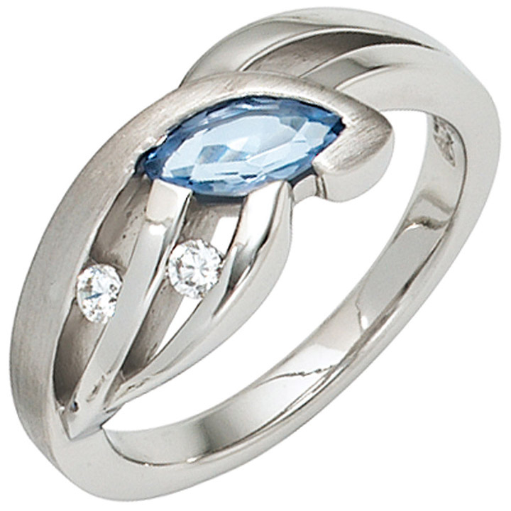SIGO - Damen Ring 925 Sterling Silber mattiert mit Zirkonia hellblau blau  Silberring - GOETTGEN - Die Schmuck Profis