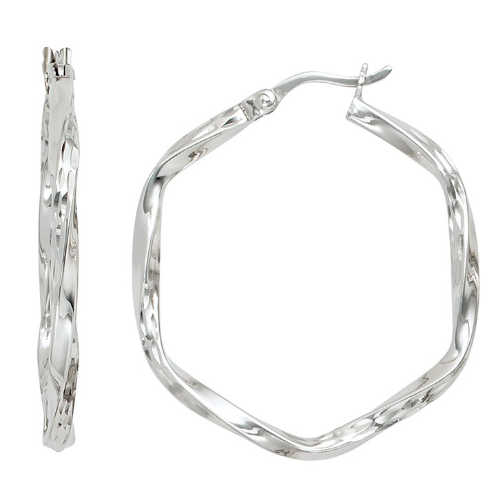 Ohrringe Schmuck Die - - sechseckig Silber diamantiert eckig Silbercreolen Creolen GOETTGEN 925 Profis SIGO -