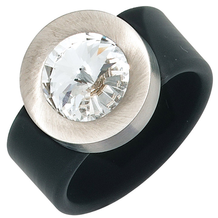 Damen Ring PVC mit Edelstahl kombiniert 1 SWAROVSKI® ELEMENT schwarz