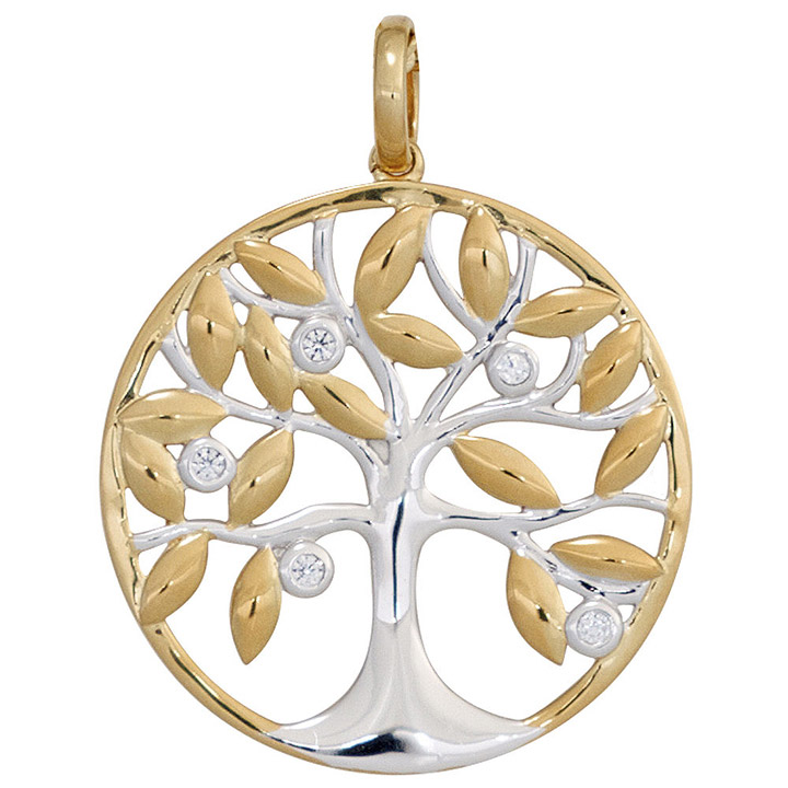 SIGO - Anhänger 5 GOETTGEN Goldanhänger Baum Gold Diamanten - Gelbgold Schmuck - Die Profis 585 Brillanten bicolor