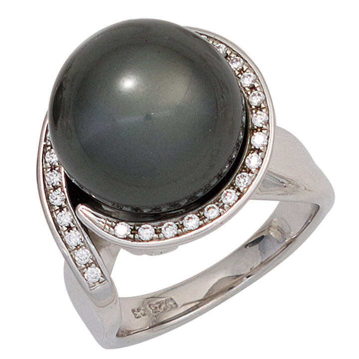Damen Ring 925 Sterling Silber rhodiniert mit Zirkonia Silberring Perlenring