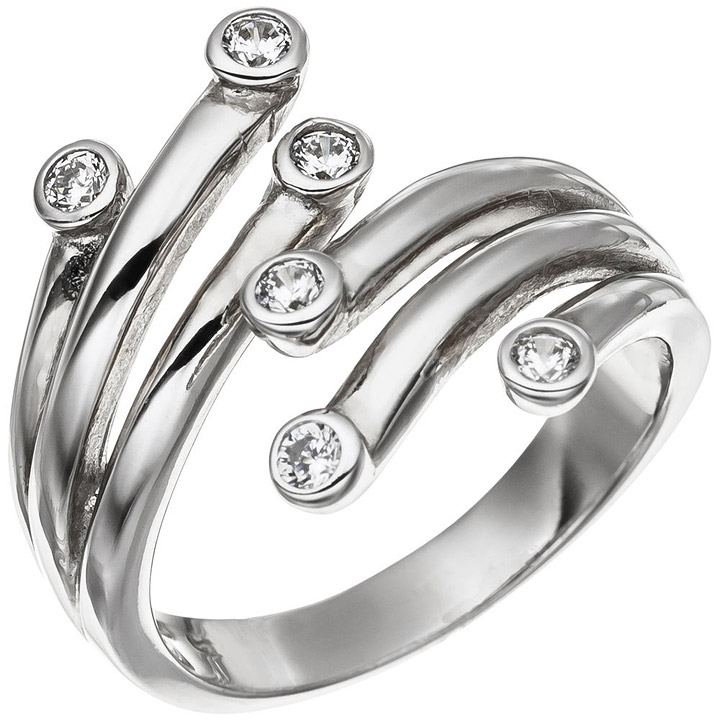 Damen Ring 925 Sterling Silber rhodiniert 6 Zirkonia Silberring