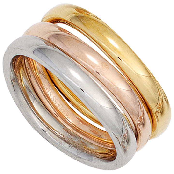 Damen Ring 3-teilig Edelstahl tricolor dreifarbig beschichtet