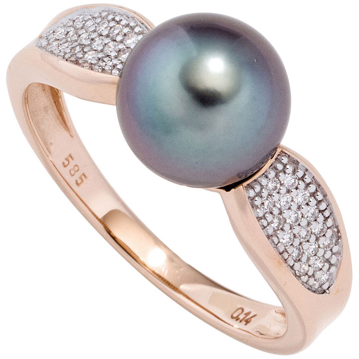 Damen Ring 585 Rotgold 1 Tahiti Perle 34 Diamanten Brillanten Perlenring