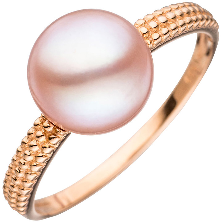 Damen Ring 585 Gold Rotgold 1 rosa Süßwasser Perle Goldring Perlenring