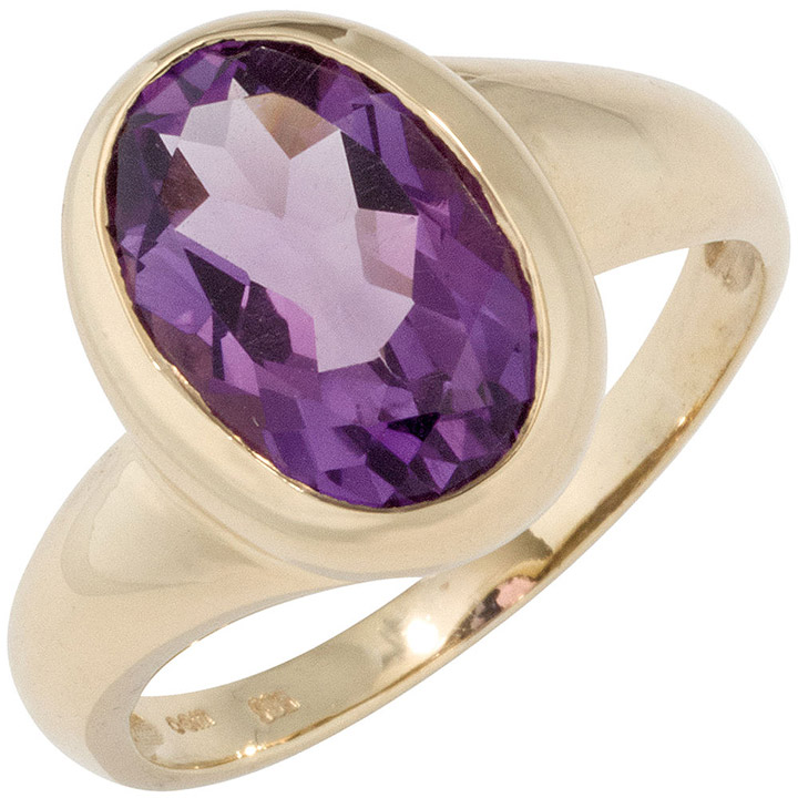 Damen Ring 585 Gold Gelbgold 1 Amethyst lila violett Goldring