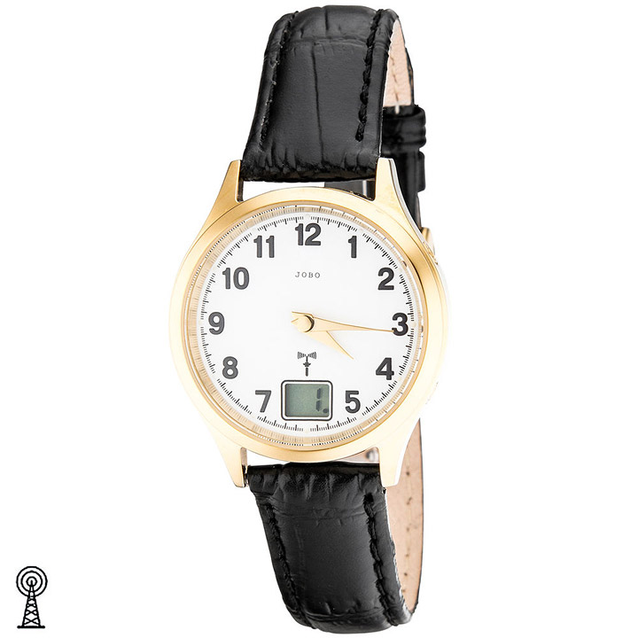 Damen Armbanduhr Edelstahl vergoldet Leder Datum Damenuhr