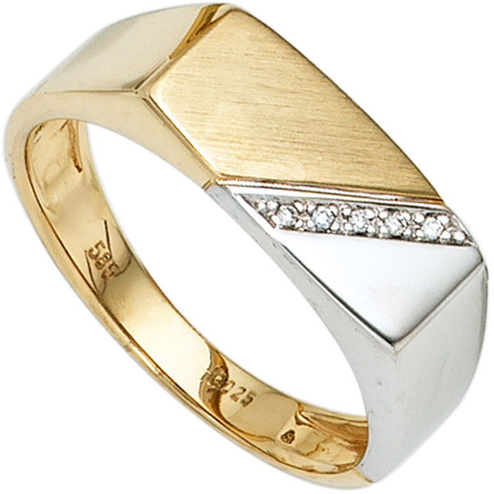 Herren Ring 585 Gold Gelbgold Weißgold bicolor 5 Diamanten Herrenring