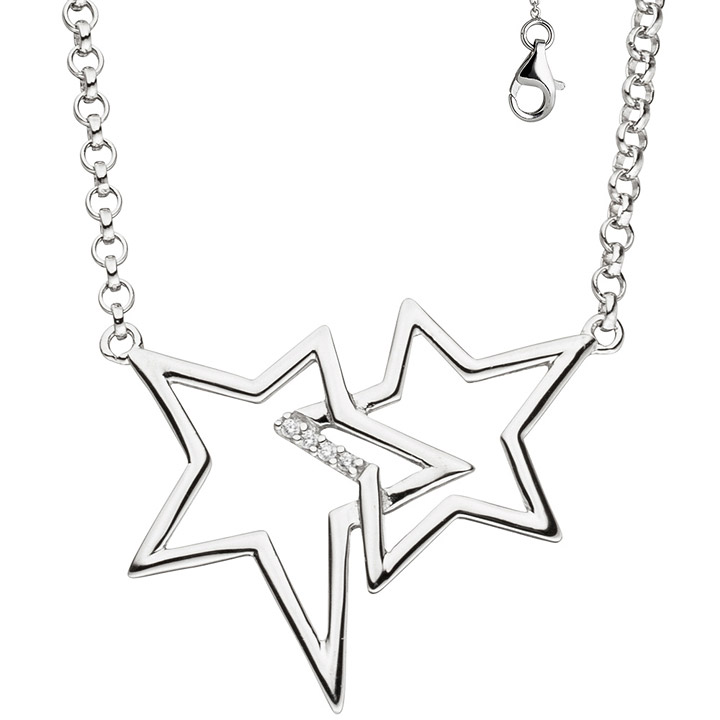 Zirkonia Halskette Profis 45 Sterne Collier GOETTGEN Schmuck Die Silberkette cm - - mit Kette SIGO Silber - 925