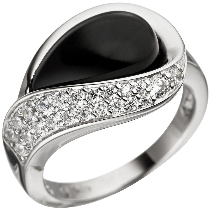 Damen Ring 925 Sterling Silber mit Zirkonia 1 Onyx schwarz Silberring Onyxring