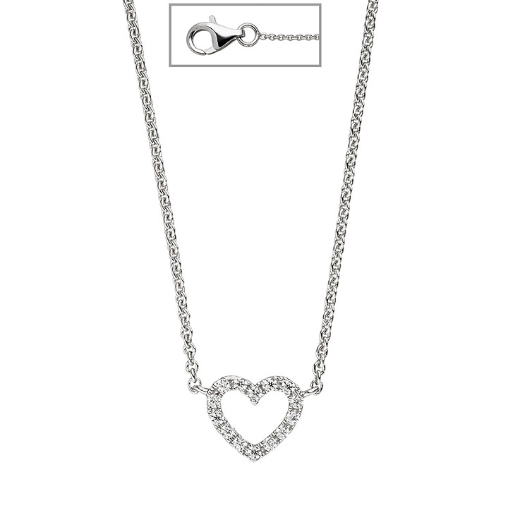 Collier Halskette Herz 925 Sterling Silber mit Zirkonia 42 cm Kette Silberkette