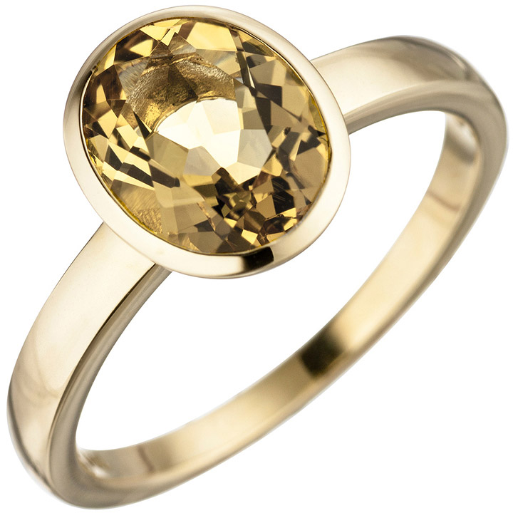 Damen Ring 585 Gold Gelbgold 1 Citrin gelb Goldring Citrinring