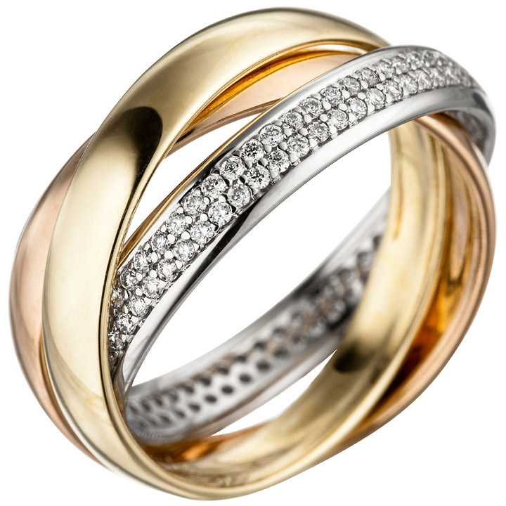 Damen Ring 585 Gold tricolor dreifarbig 122 Diamanten Brillanten Goldring