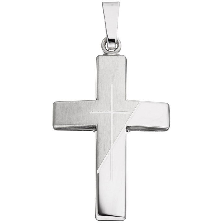 925 Sterling Silber Kreuz Anhänger mit Jesus rhodiniert Gesamthöhe Öse 32 mm NEU