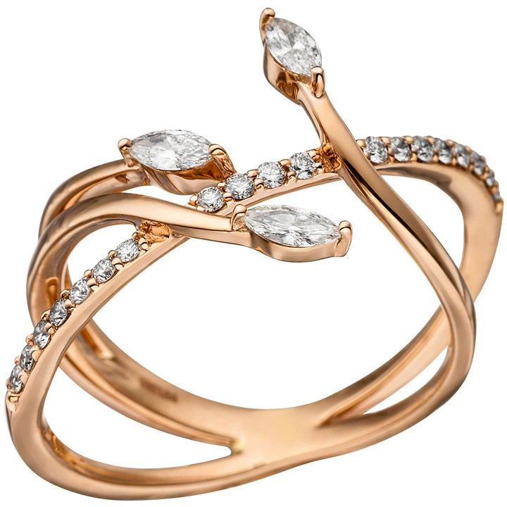 Damen Ring verschlungen 585 Gold Rotgold 22 Diamanten Brillanten Rotgoldring