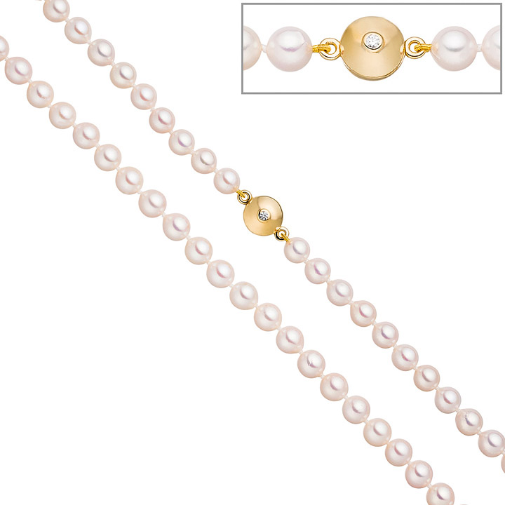Perlenkette aus Akoya Perlen 45 cm Schließe 925 Silber gold vergoldet 2 Zirkonia