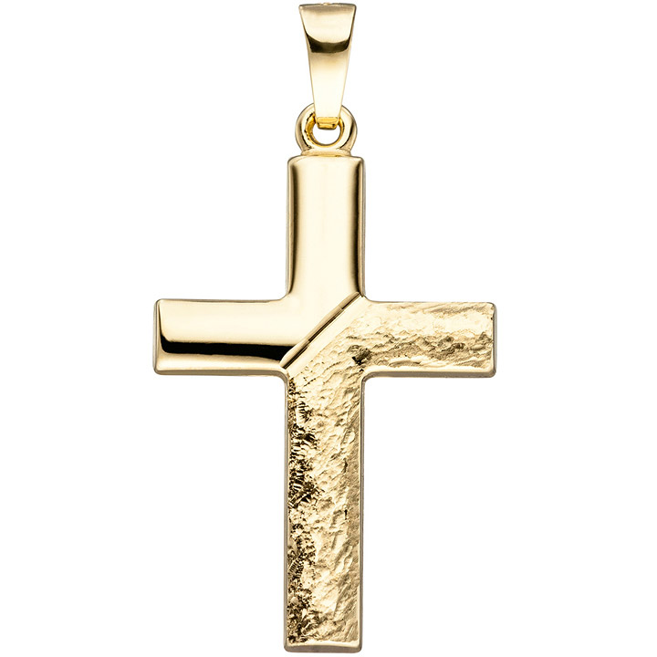 Anhänger Kreuz 585 Gold Gelbgold gehämmert Goldanhänger Goldkreuz Kreuzanhänger
