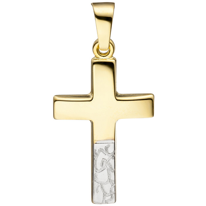 Anhänger Kreuz 333 Gold Gelbgold bicolor diamantiert Kreuzanhänger