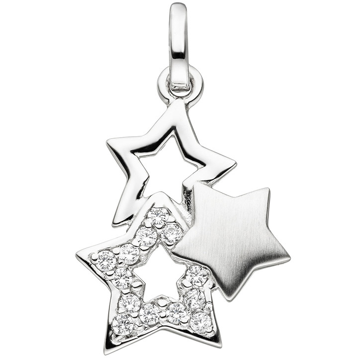 SIGO - matt teil Silber Sterling Anhänger 13 Profis Sterne Die Zirkonia - GOETTGEN - 925 Stern Silbersterne Schmuck