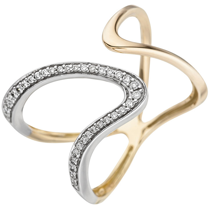 Damen Ring 2-reihig 585 Gold Gelbgold 36 Diamanten Brillanten Diamantring