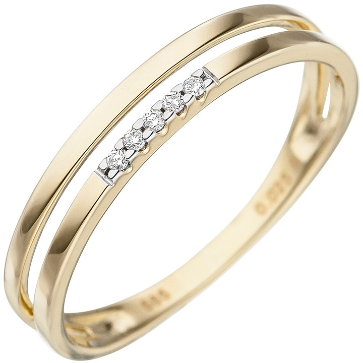 Damen Ring 585 Gold Gelbgold 5 Diamanten Brillanten Goldring Diamantring