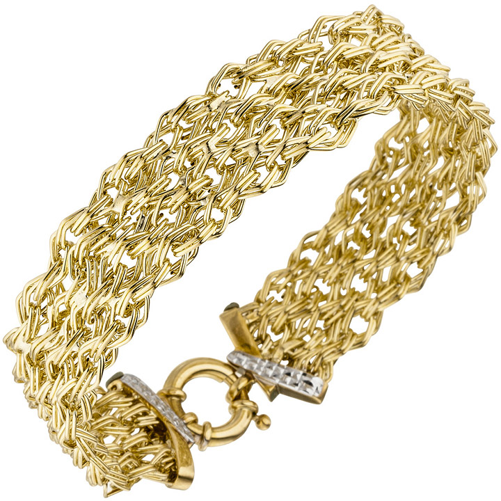 Armband breit 375 Gold Gelbgold diamantiert 20 cm Goldarmband