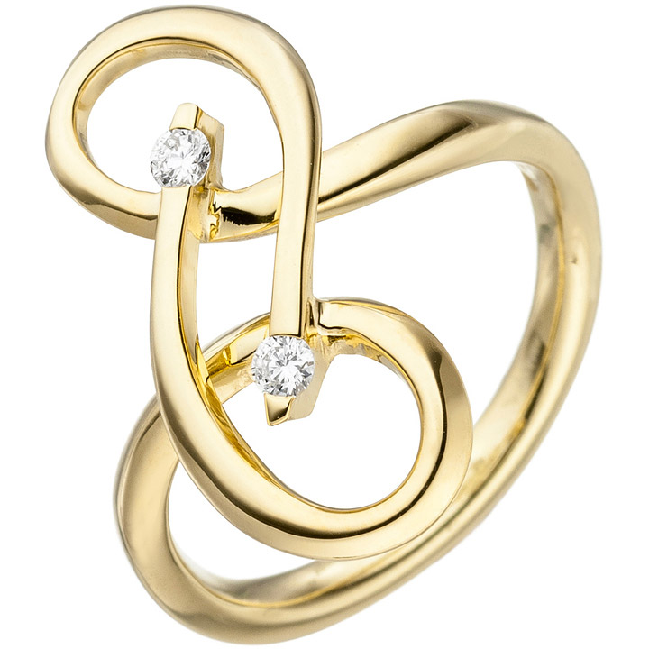 Damen Ring verschlungen 585 Gold Gelbgold 2 Diamanten Brillanten Diamantring