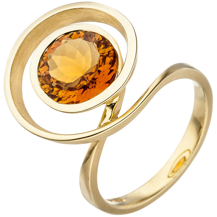 Damen Ring verschlungen 585 Gold Gelbgold 1 Citrin orange Goldring Citrinring