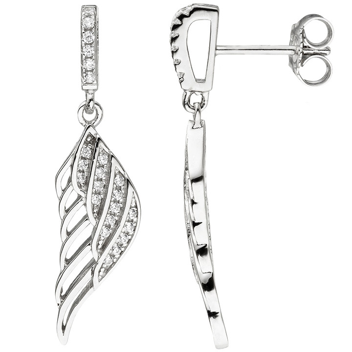 Ohrstecker Ohrring Engelsflügel 2 Flügel mit Kristall weiß 925 Sterling Silber