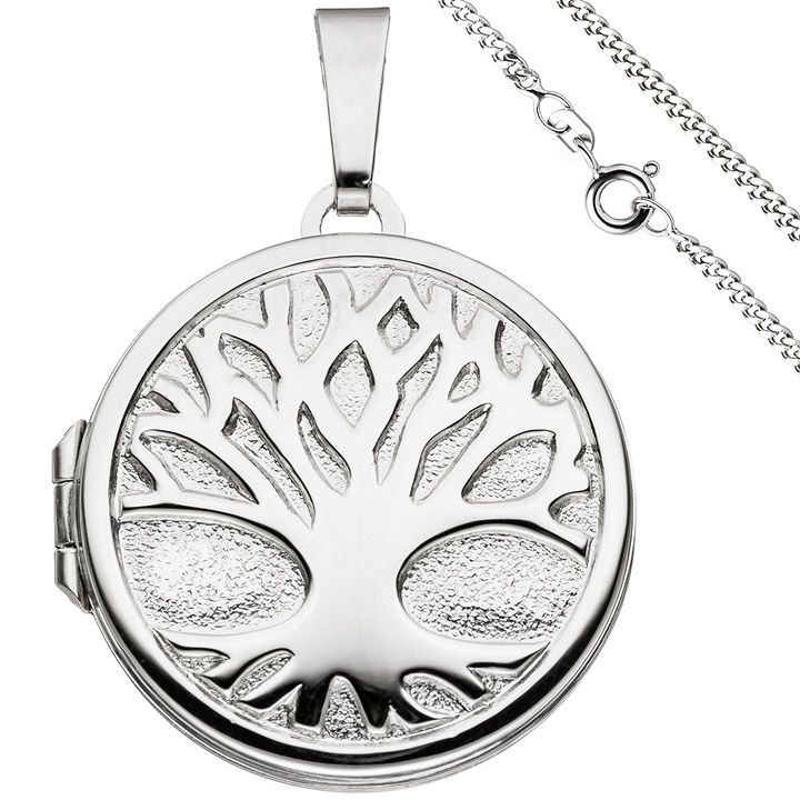 Medaillon Anhänger Baum des Lebens Weltenbaum rund 925 Silber mit Kette 50 cm