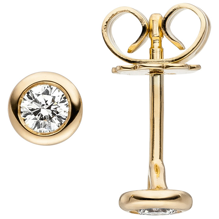 Ohrstecker 585 Gold Gelbgold 2 Diamanten Brillanten Ohrringe Diamantohrstecker