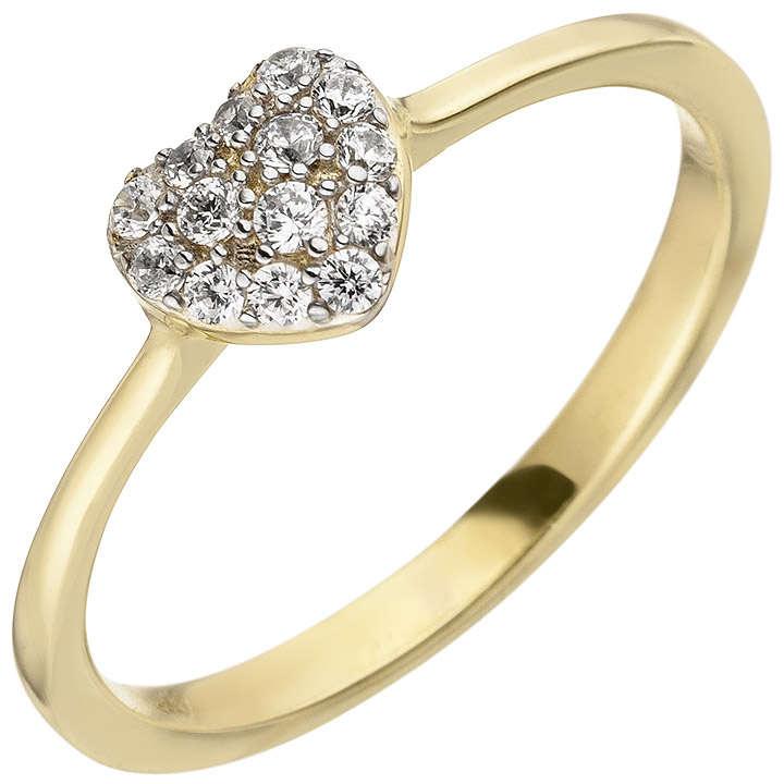 Damen Ring Herz 375 Gold Gelbgold 14 Zirkonia Goldring Herzring