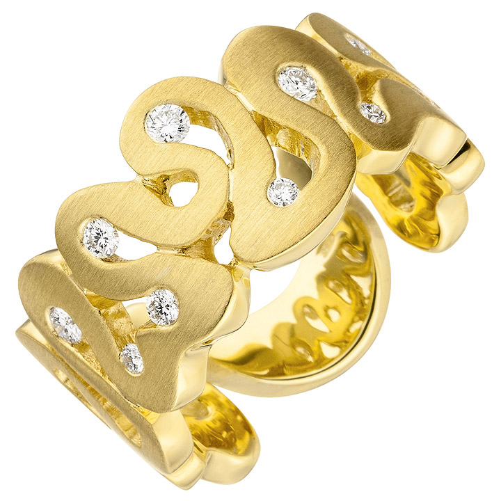 Damen Ring breit 585 Gold Gelbgold matt 10 Diamanten Brillanten Goldring