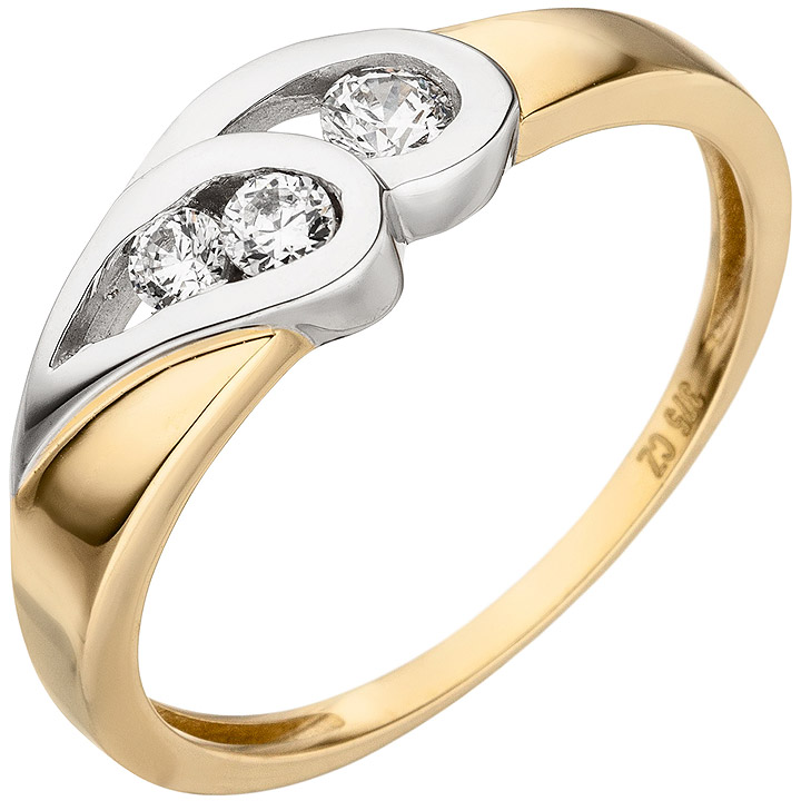 Damen Ring 375 Gold Gelbgold bicolor 3 Zirkonia Goldring