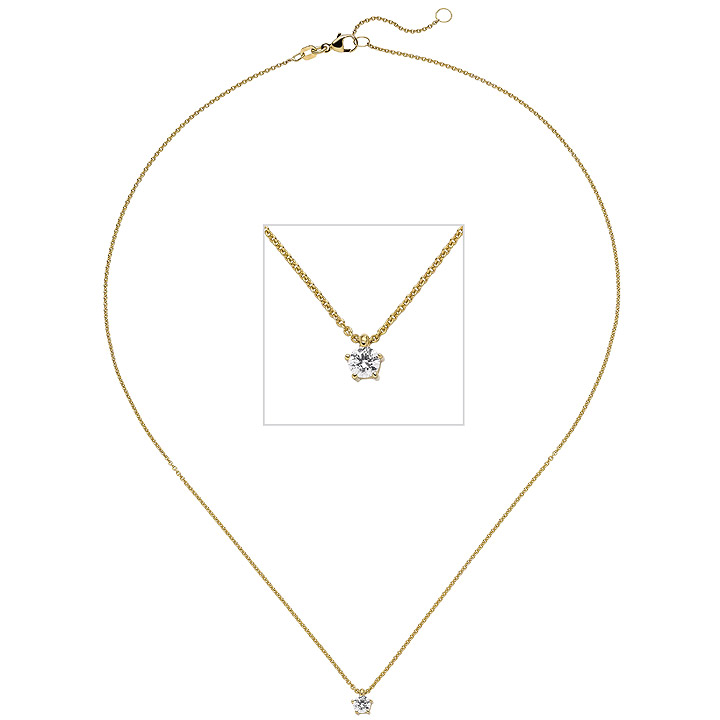 Collier Kette mit Anhänger 585 Gold Gelbgold 1 Diamant Brillant 0,15 ct. 45 cm