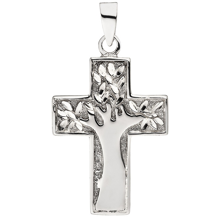 Anhänger Kreuz Baum 925 Sterling Silber Kreuzanhänger Silberkreuz