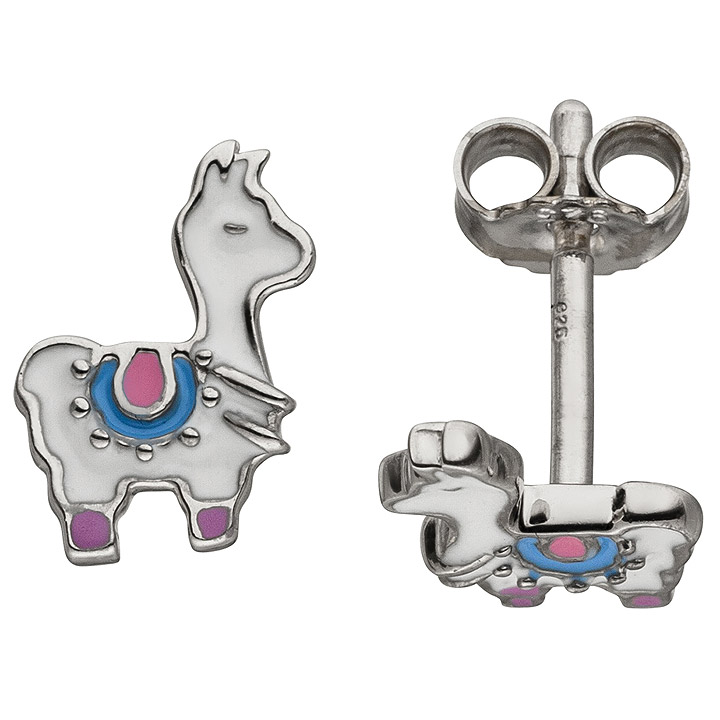 Kinder Ohrstecker Lama weiß 925 Sterling Silber Ohrringe Kinderohrringe